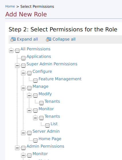 Select role permissions