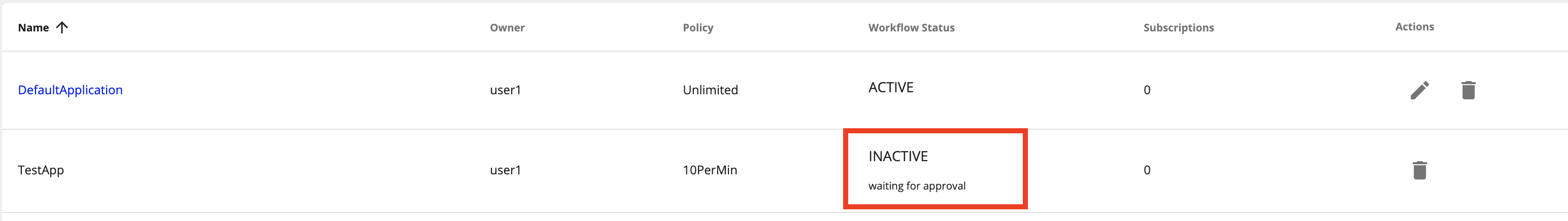 Application status is INACTIVE - Waiting for approval