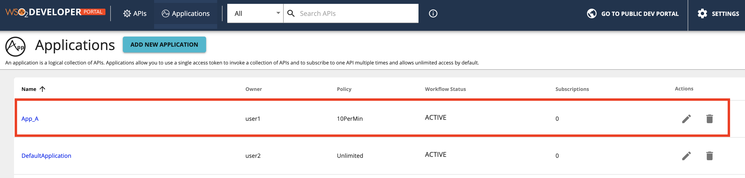 Developer portal applications. Developer portal applications