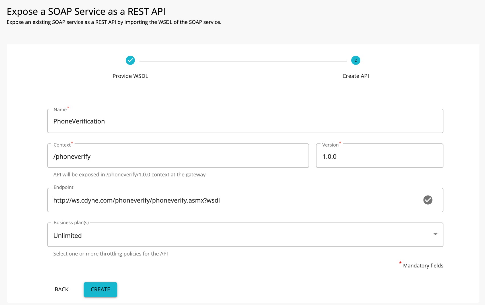 Create SOAP API form