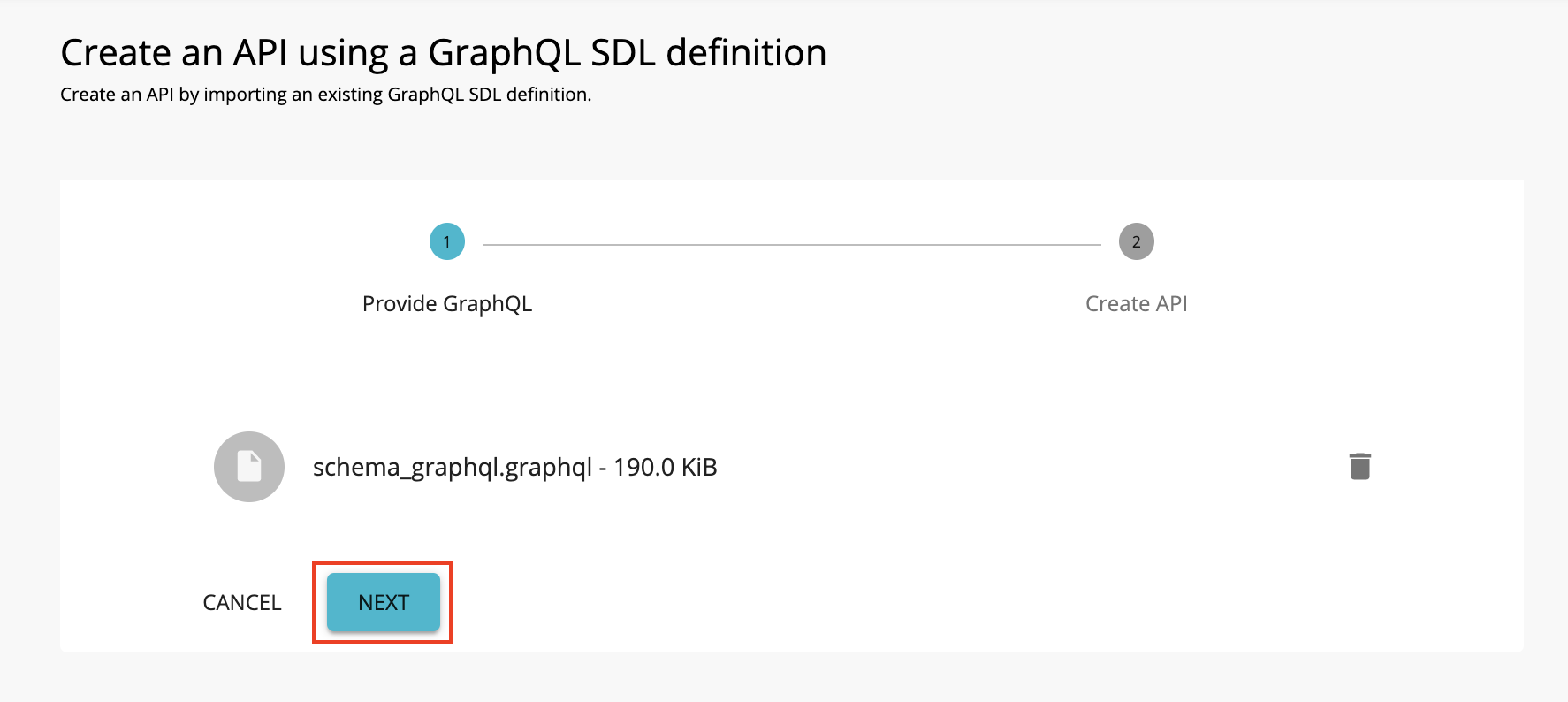 Import a graphQL schema by adding a file