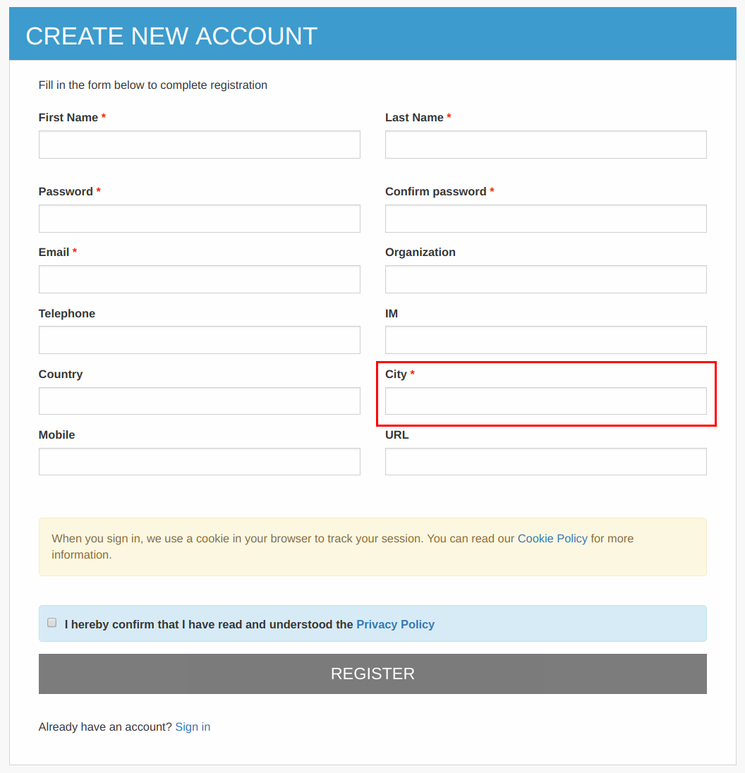 Required option updated sign-up form