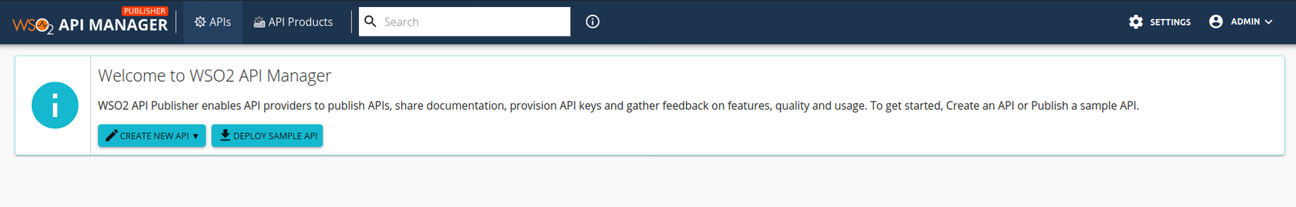 API Publisher home page