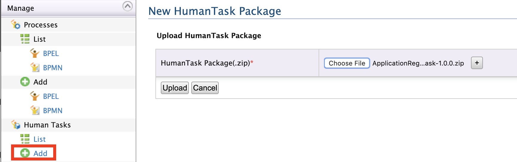 Add the human task archived file