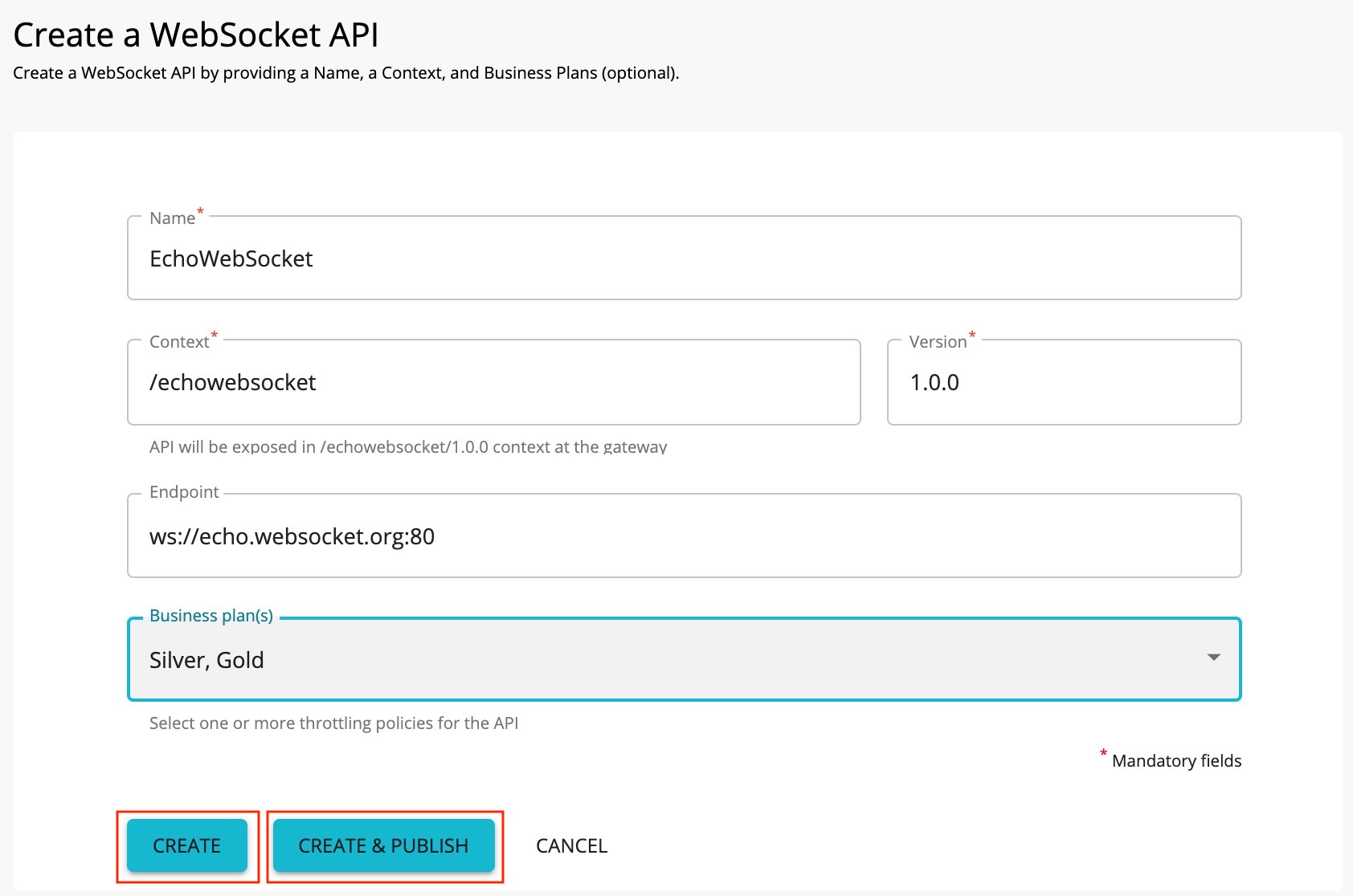 Create a WebSocket API menu