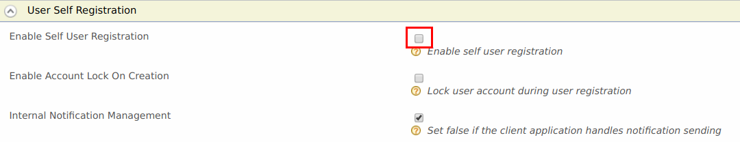 Uncheck Enable Self User Registration