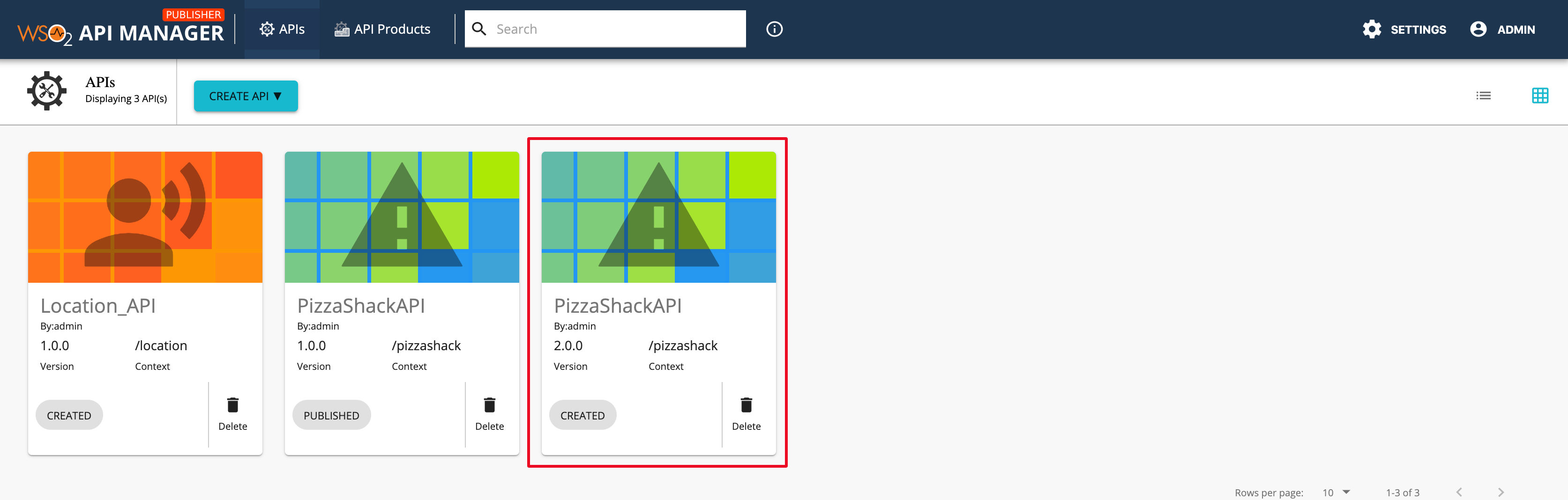 PizzaShack API in the Publisher