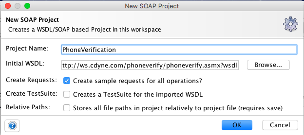 SOAP UI New Project Window