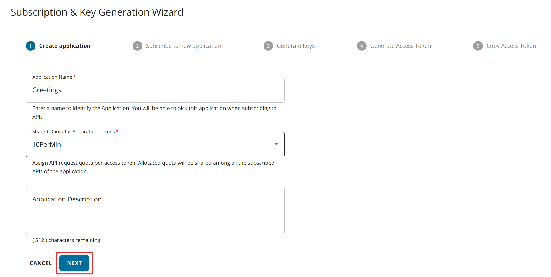Wizard - Create application