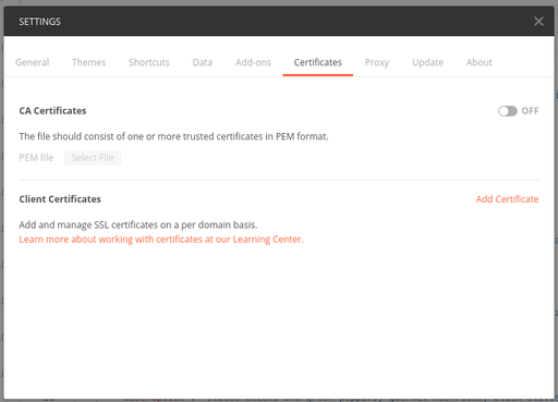 Add the certificate to Postman