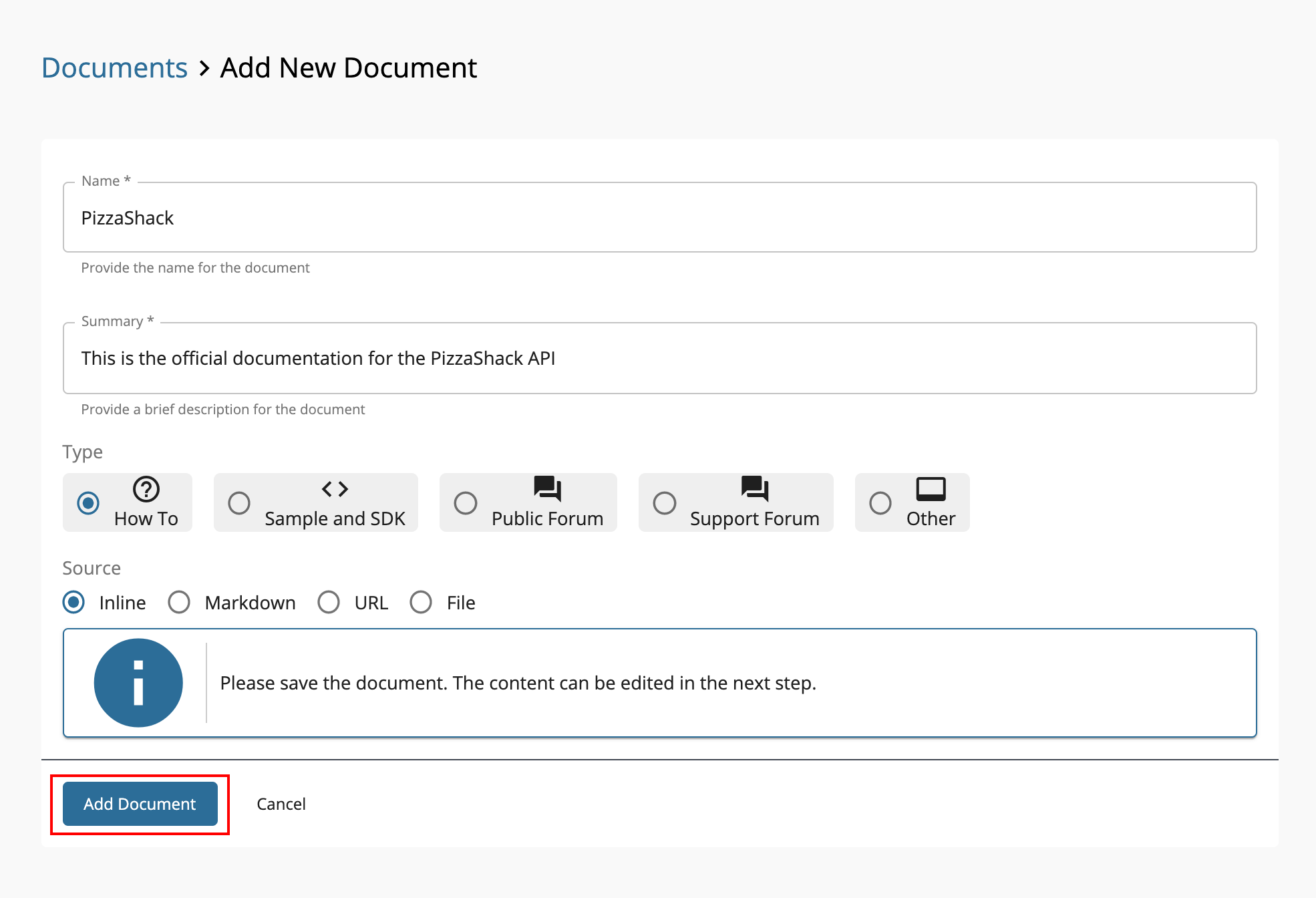 Create an inline document