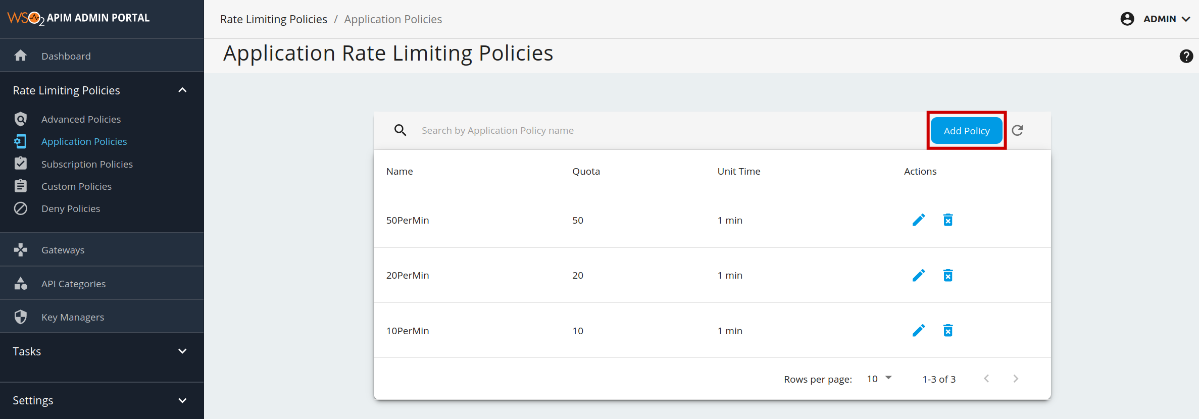 Add application policy page