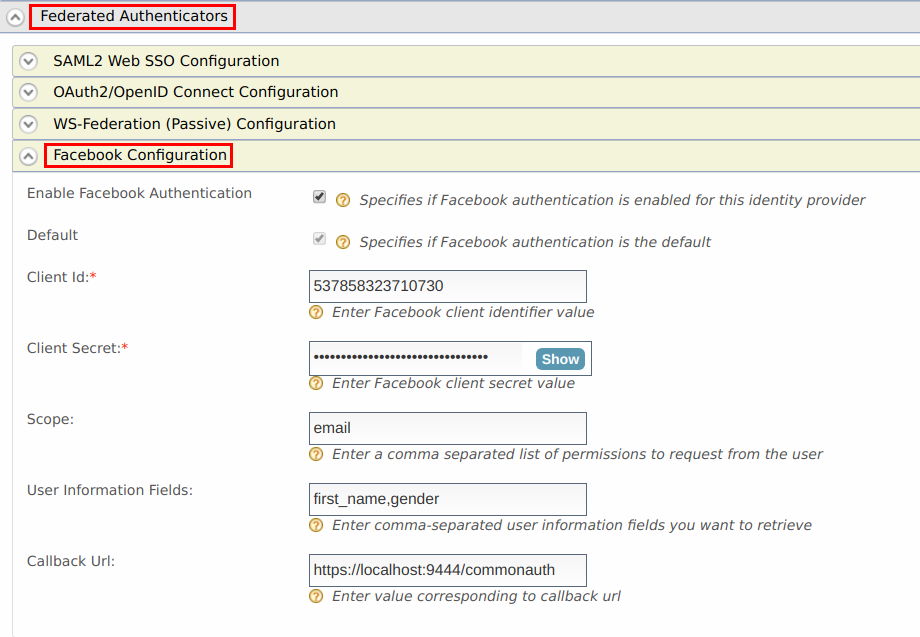 Configure a Federated Authenticator for Facebook Login