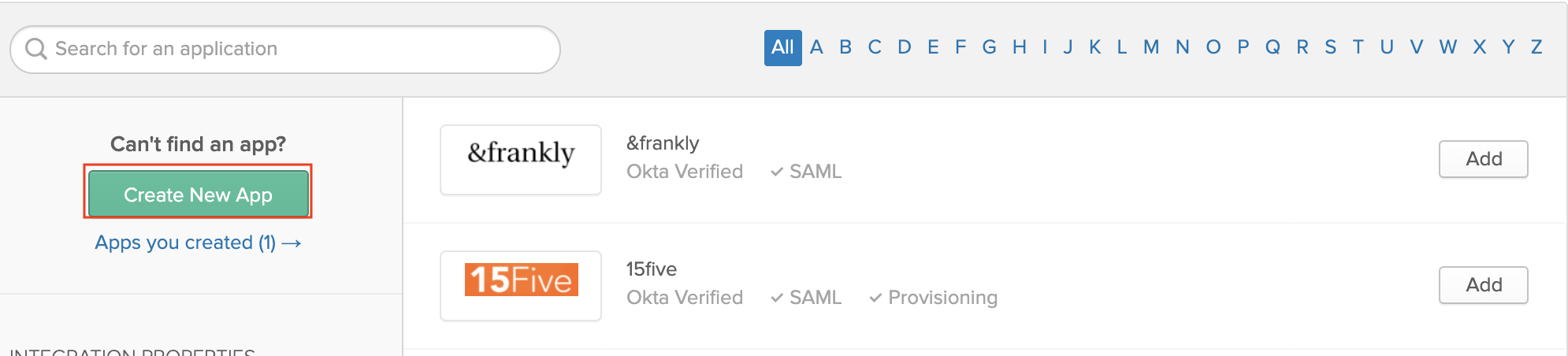 Create new Okta SAML application