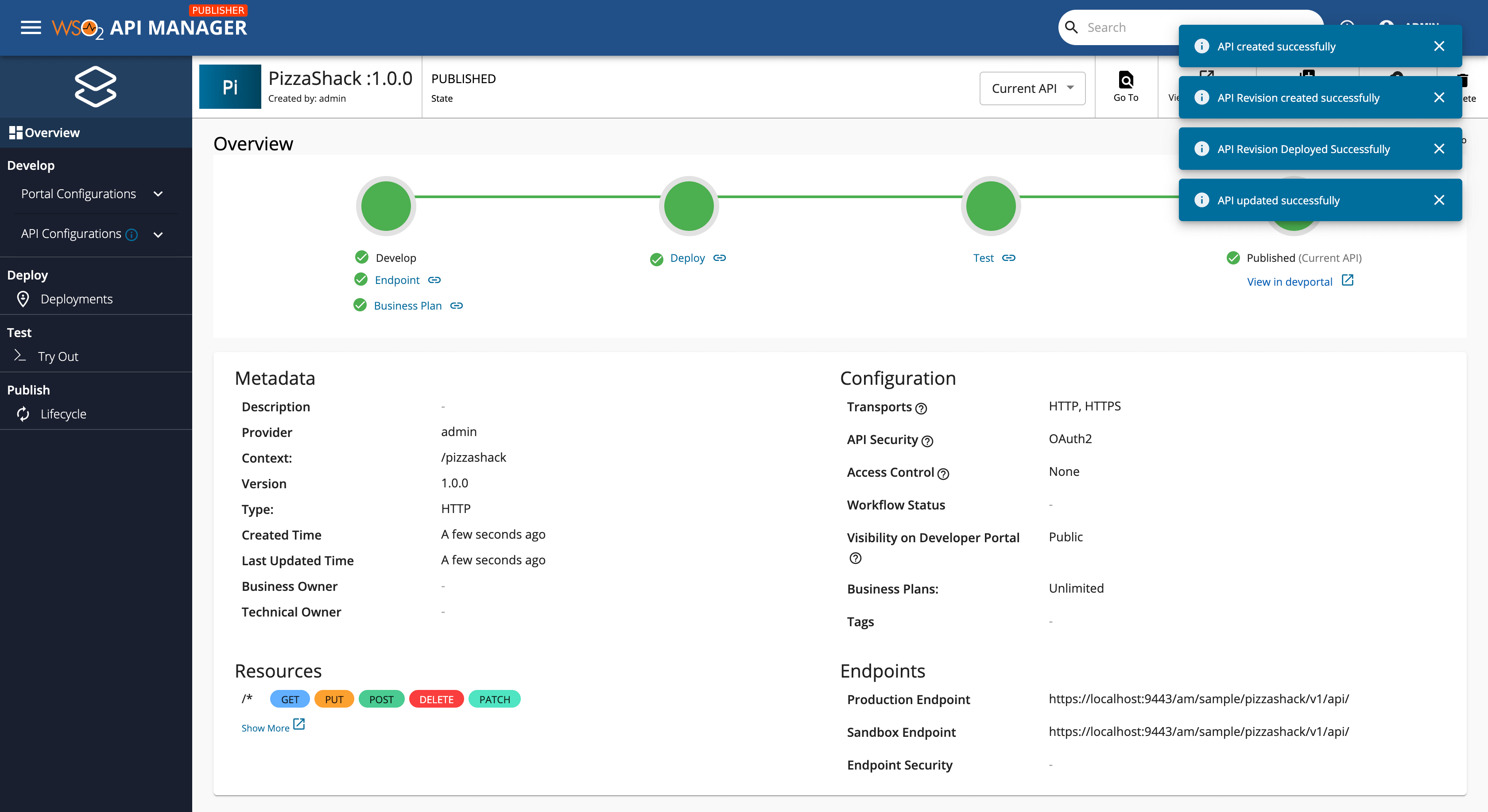 API overview page