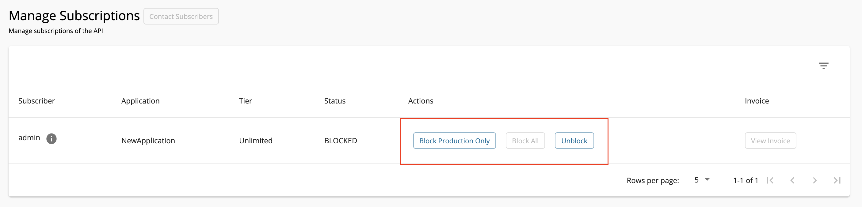 Have the same application for two APIs and block all subscriptions