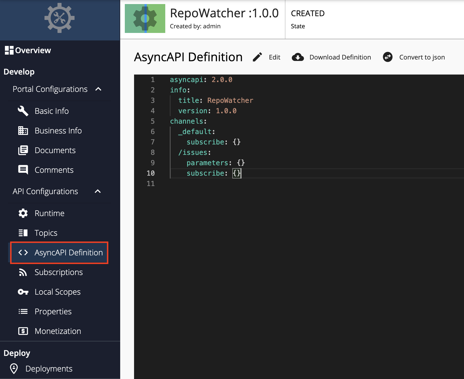 WebHook API AsyncAPI Definition