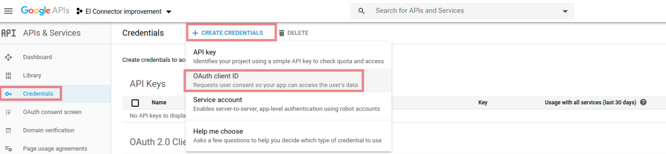 Select OAuth client ID