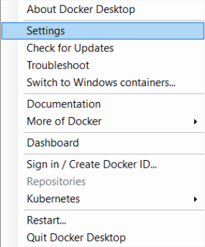 Docker Desktop menu