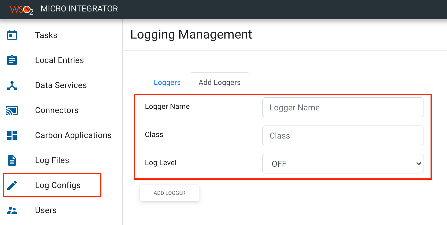 add new loggers using dashboard