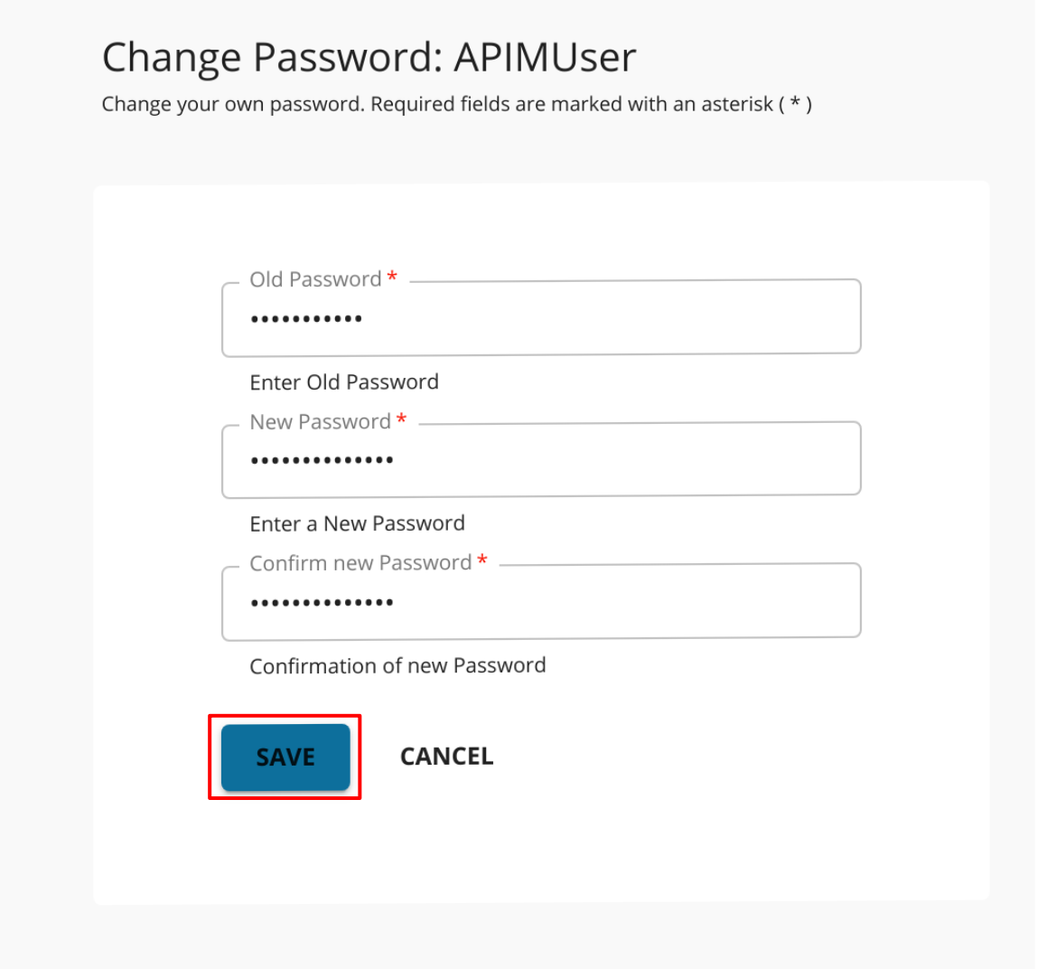 Developer portal password change submit