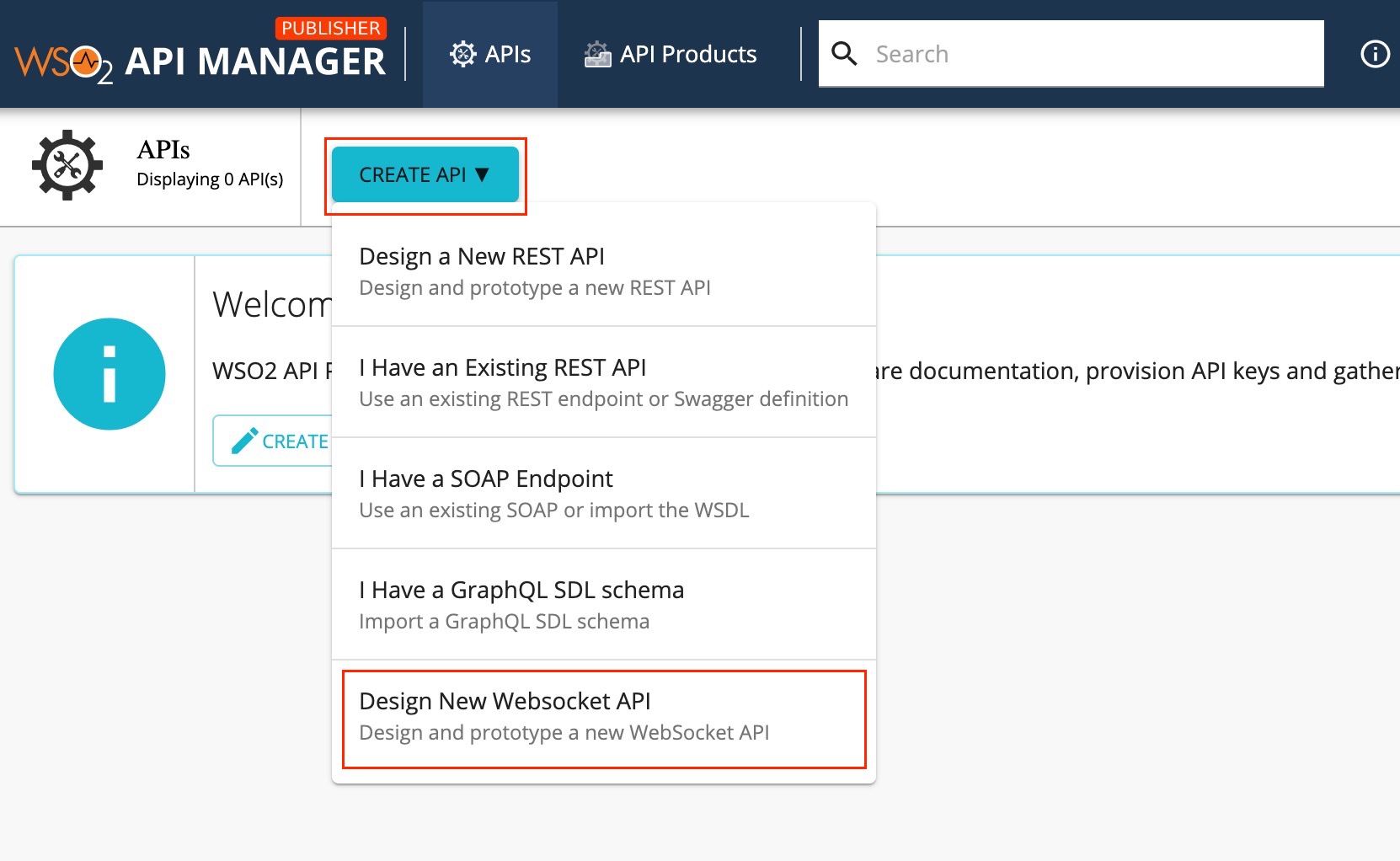 Create WebSocket API menu