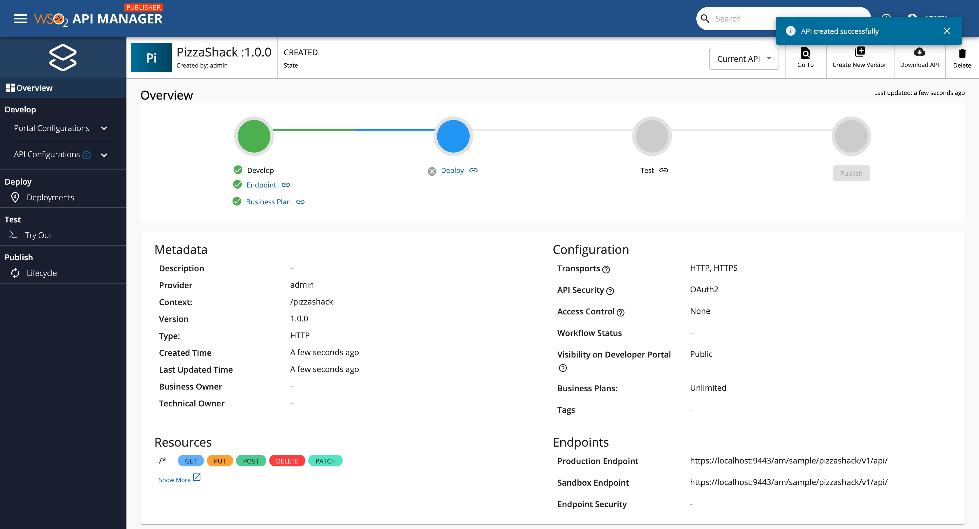 API overview page