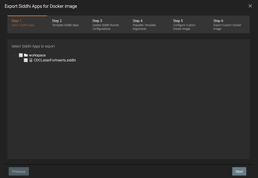 Export Siddhi App for Docker image dialog