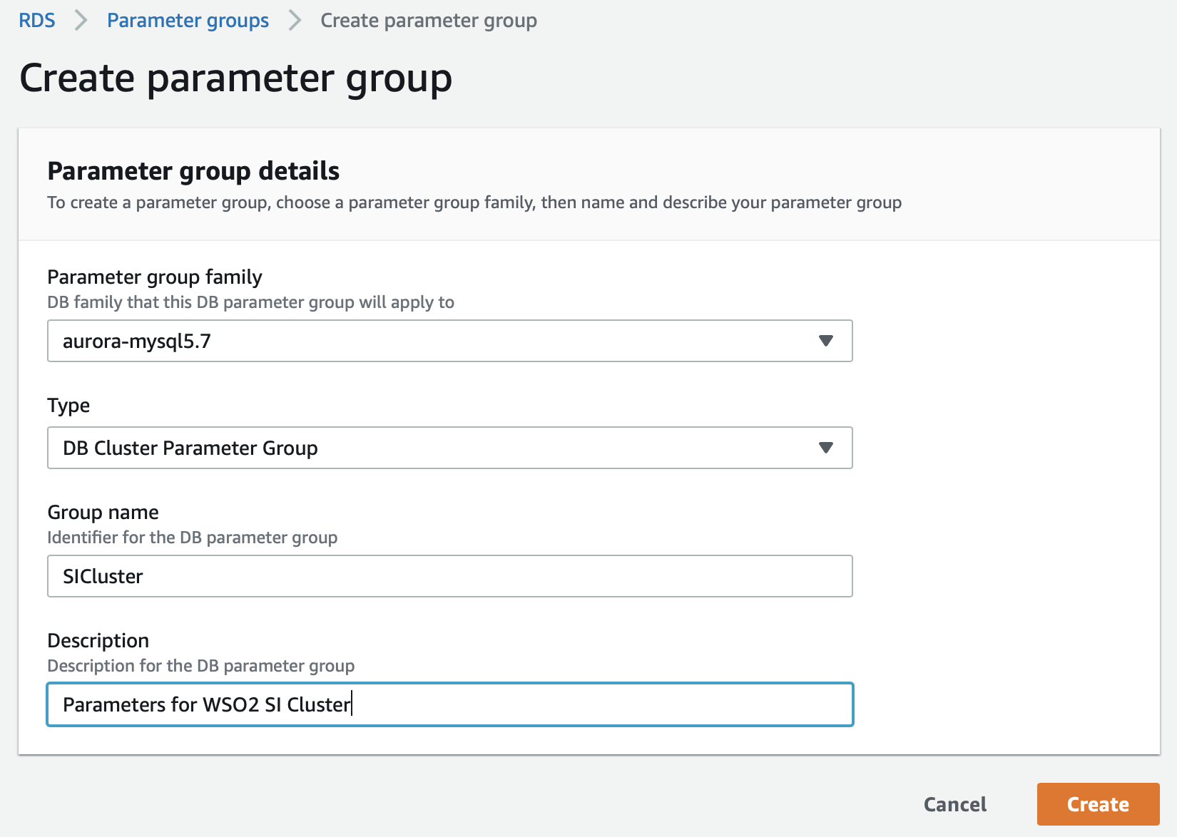 Create New Parameter Group
