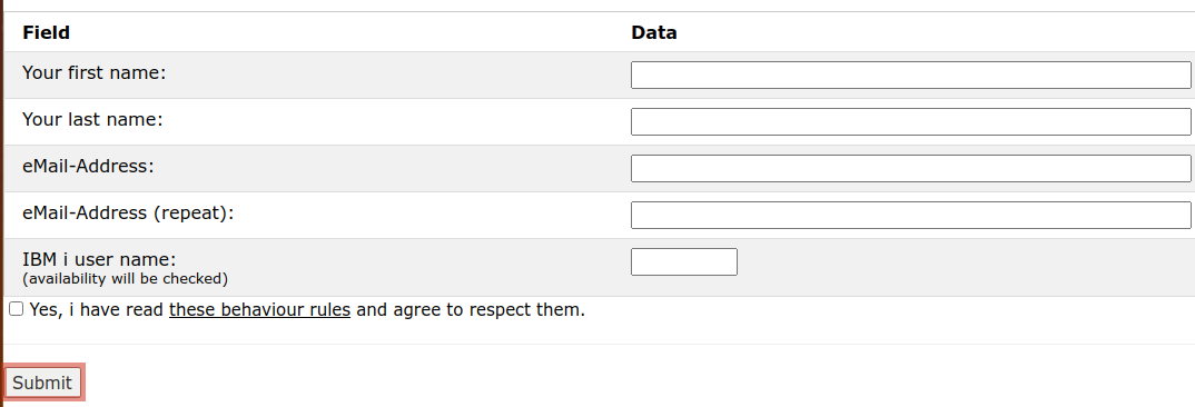 AS400-signup details