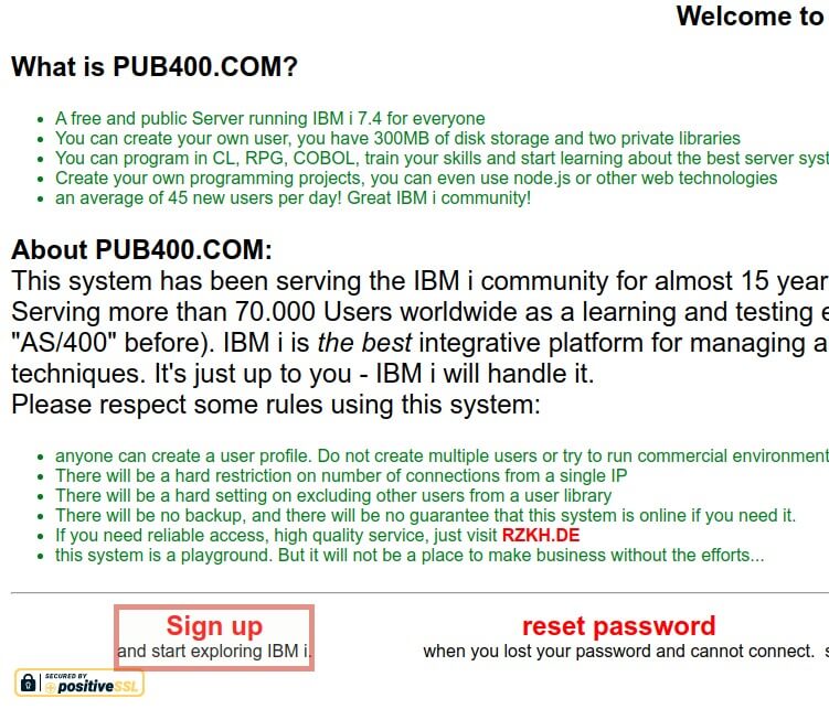 AS400-signup page