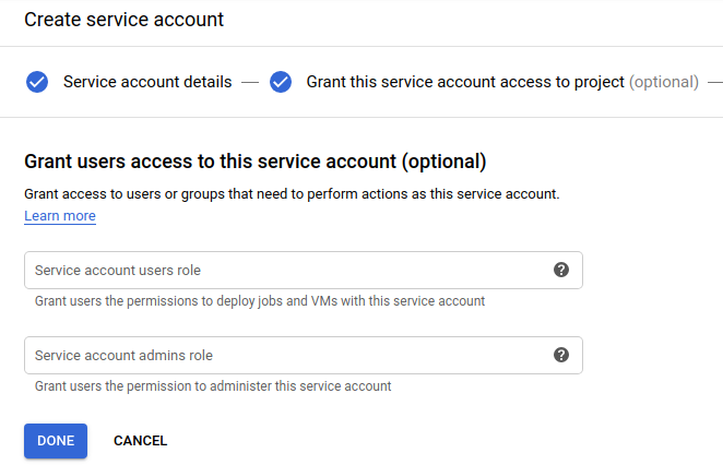 Bigquery enter service account grant user access