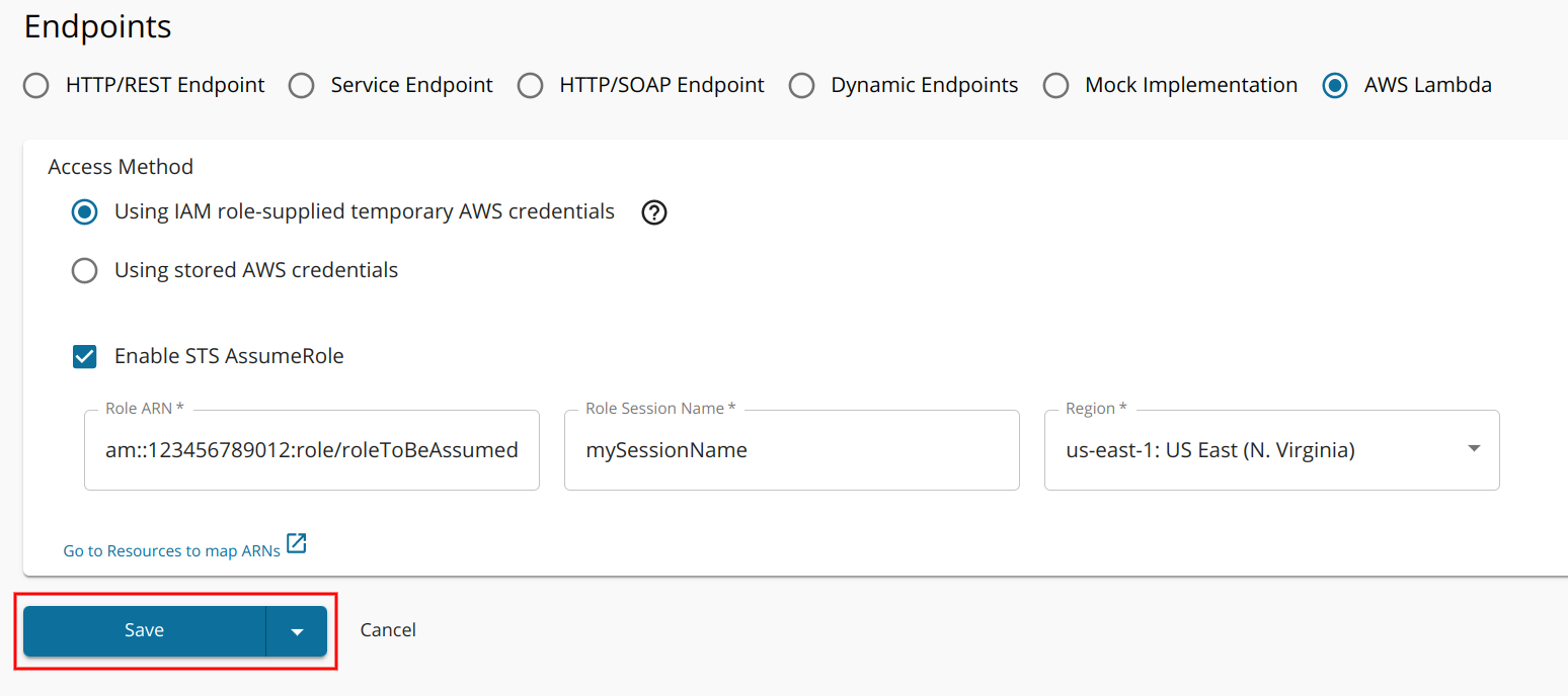 Save the AWS Lambda endpoint