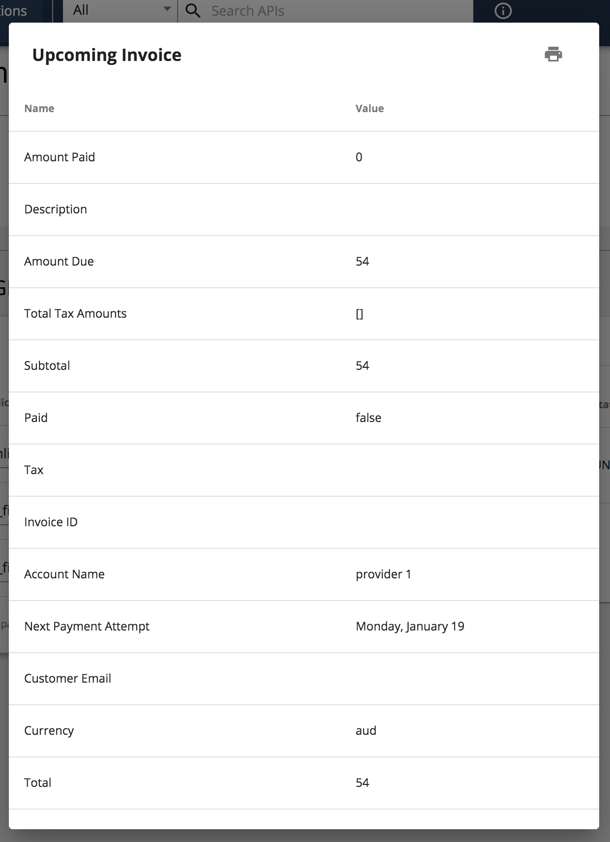 Subscriber's Invoice details