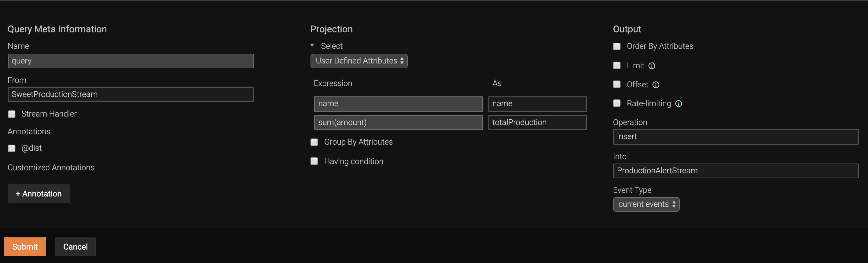 Configuring the projection query