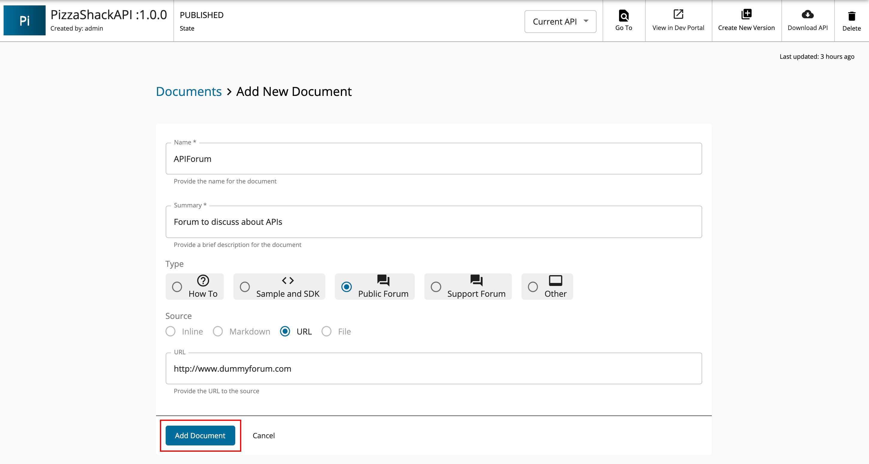 Add forum type URL based API documentation