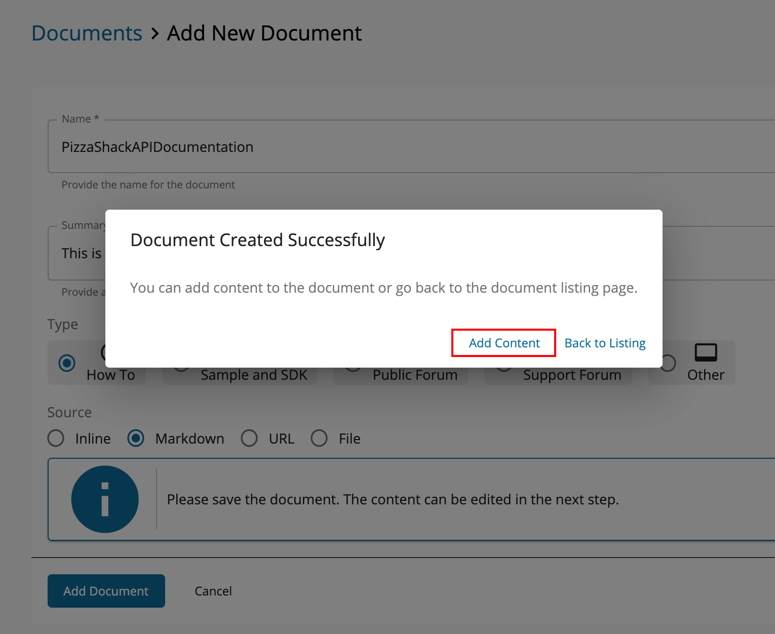 Add content for Markdown documentation