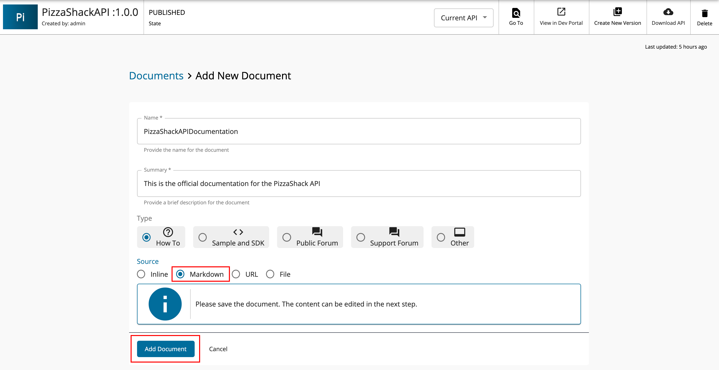 Add Markdown based API documentation