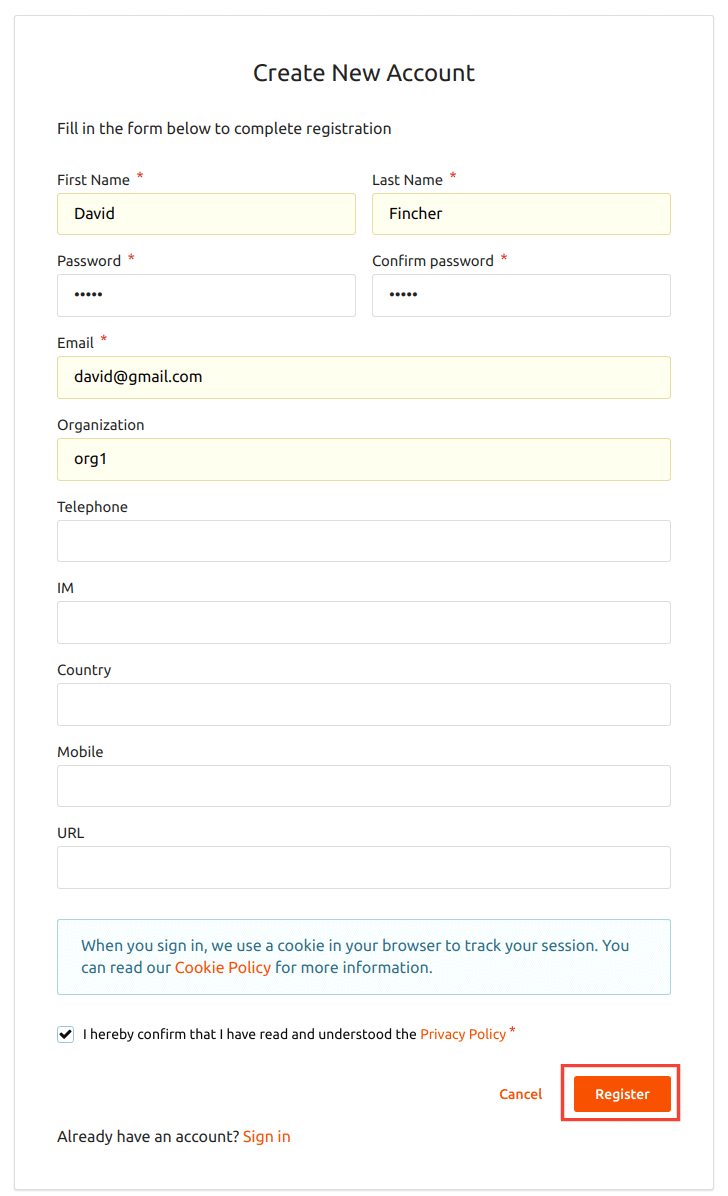 Application Sharing Signup Form