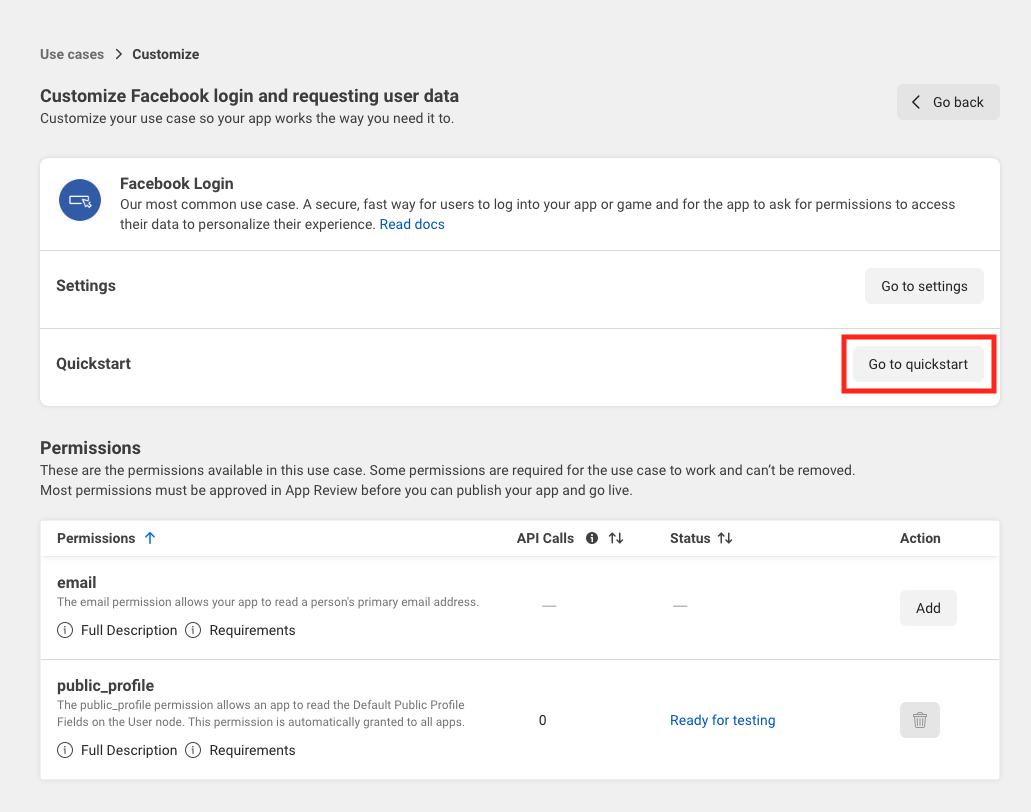 Facebook quickstart