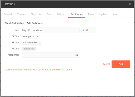 Provide certificate and private key