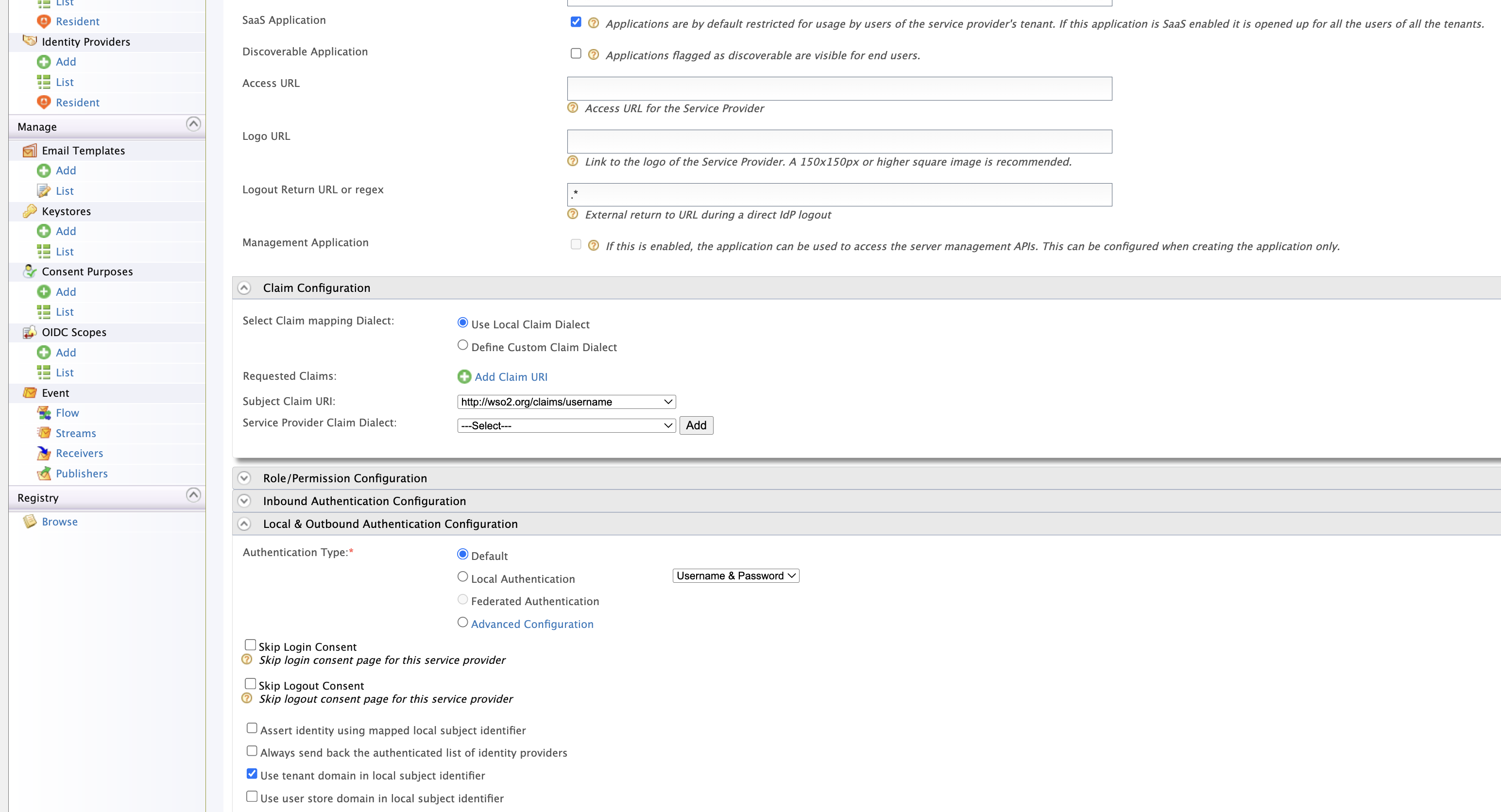 Service provider settings