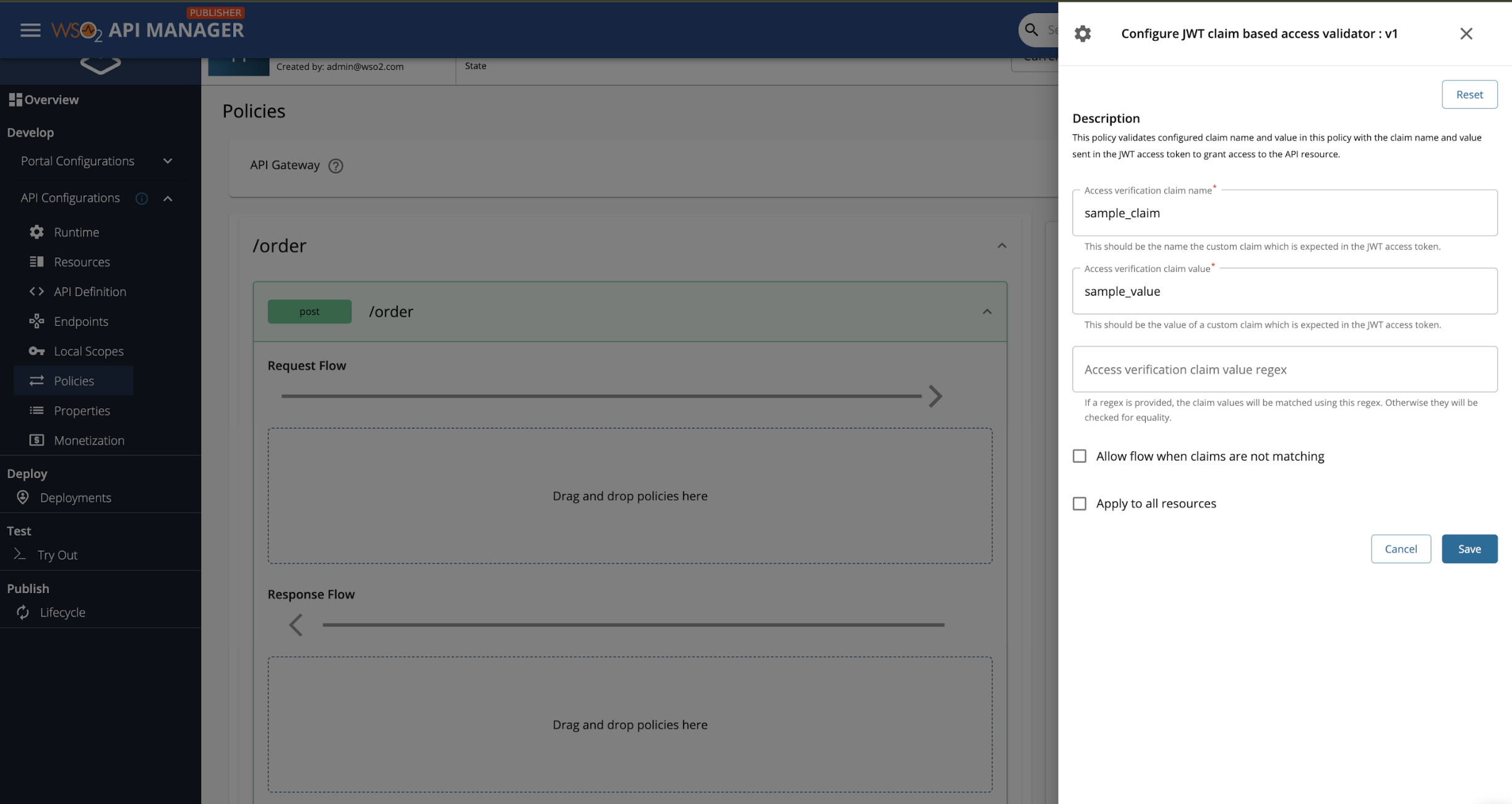 JWT claim based access validator