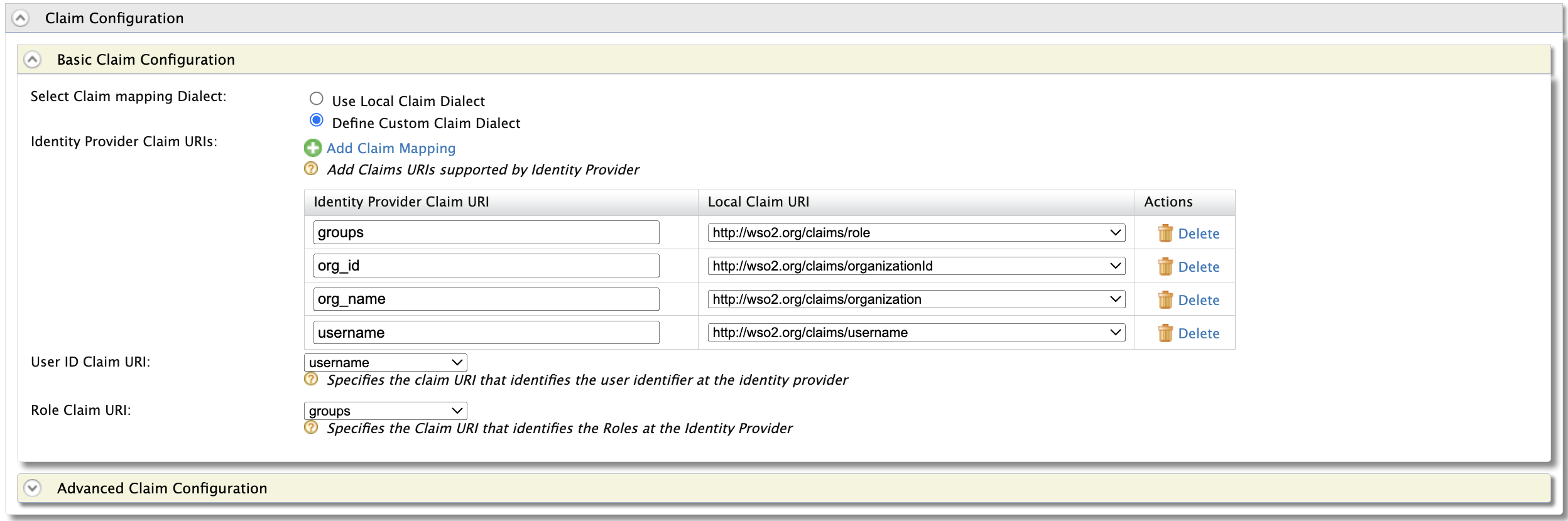 Claim config