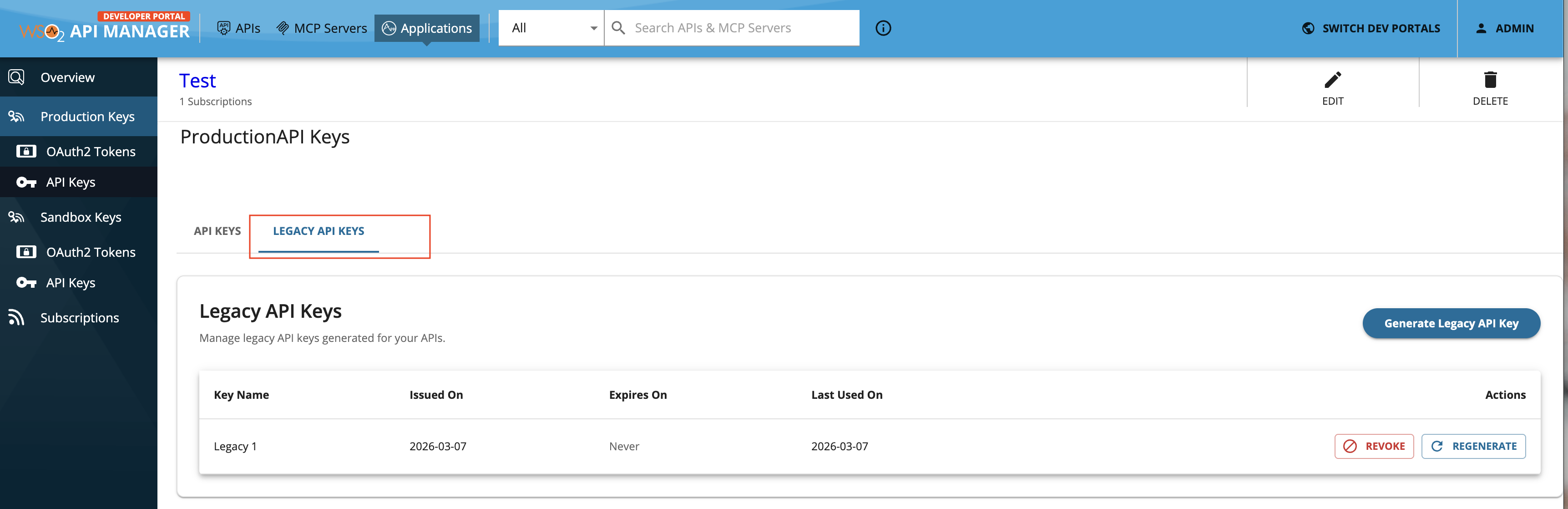 Generate Legacy API Key Option