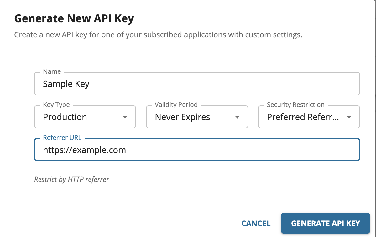 HTTP Referer Restricted API key