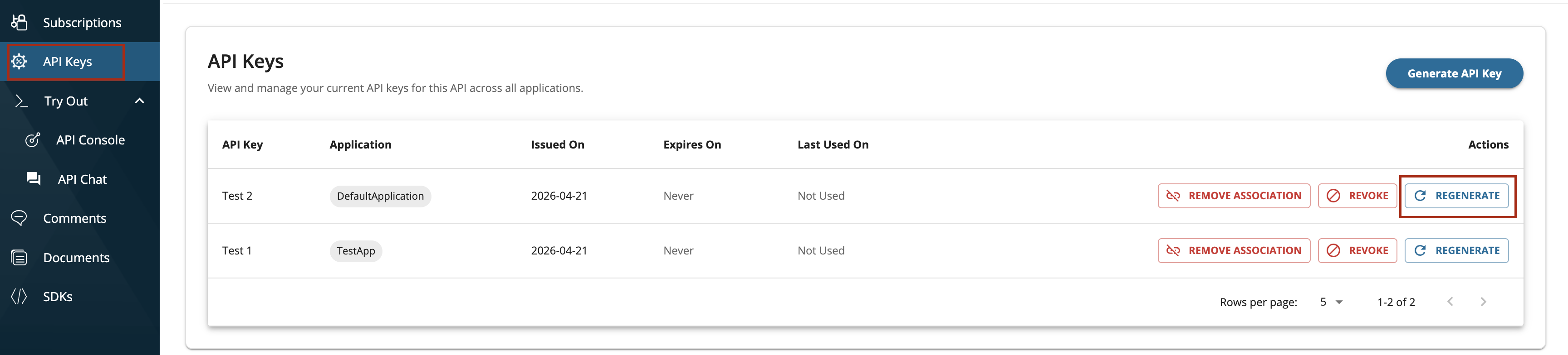 Regenerate API Key