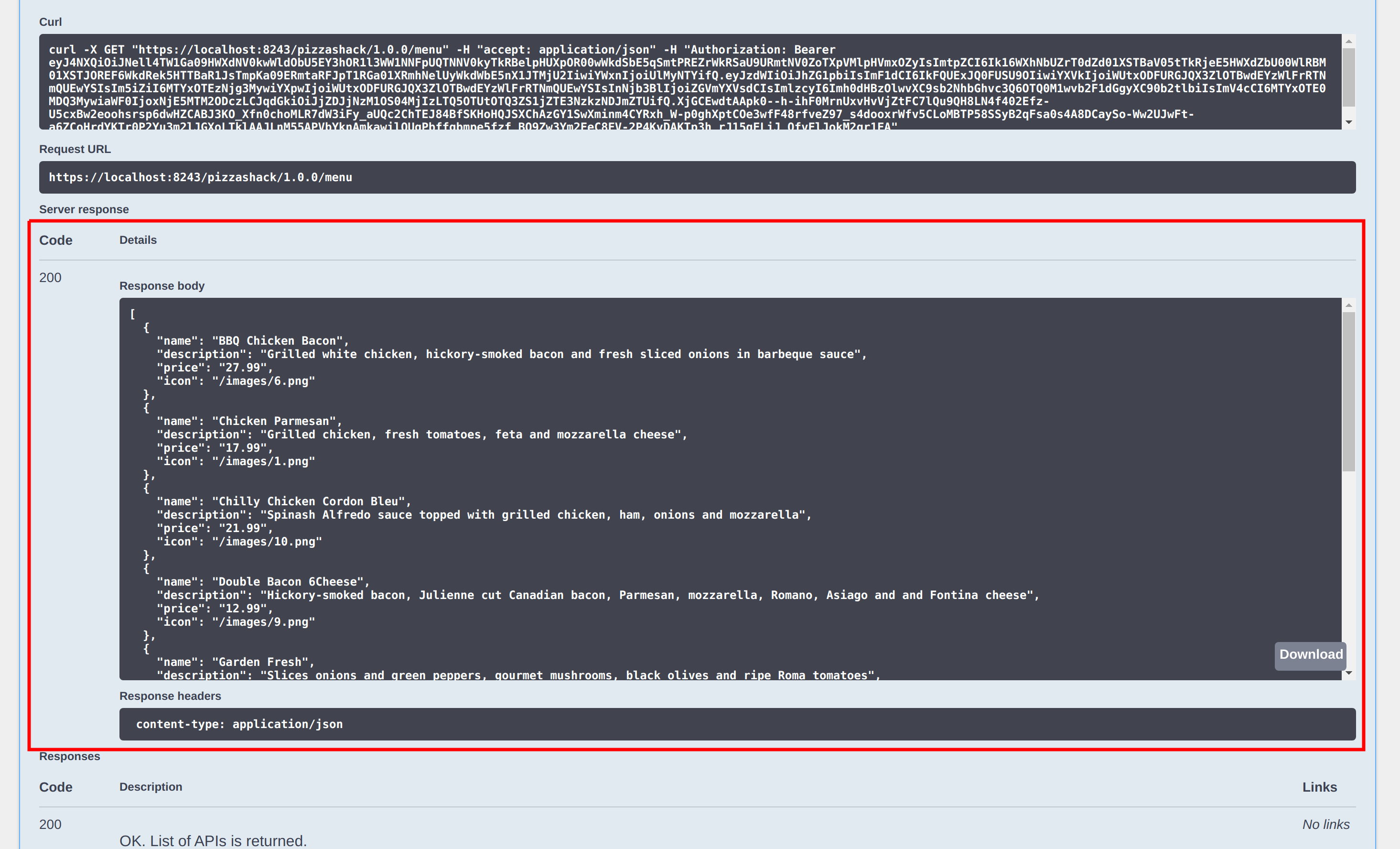 API response