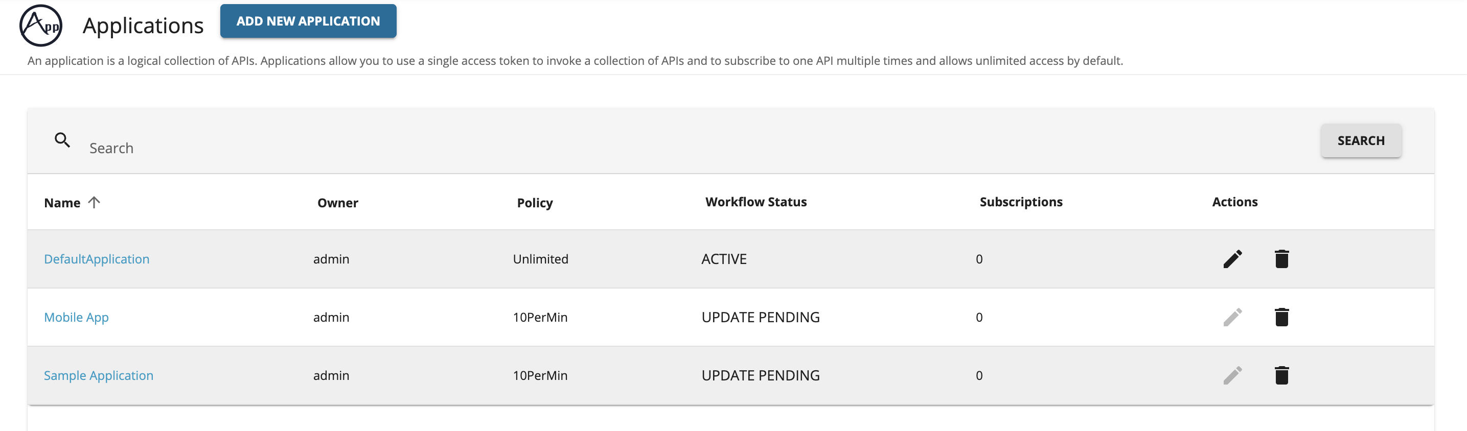 Application status is UPDATE PENDING