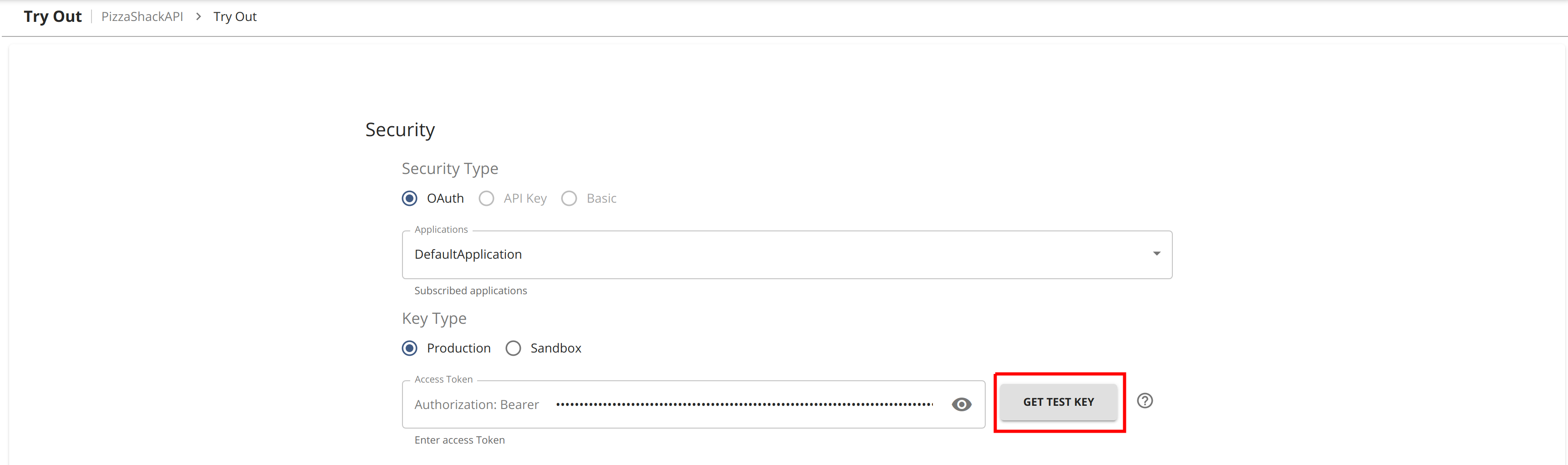 Get test key